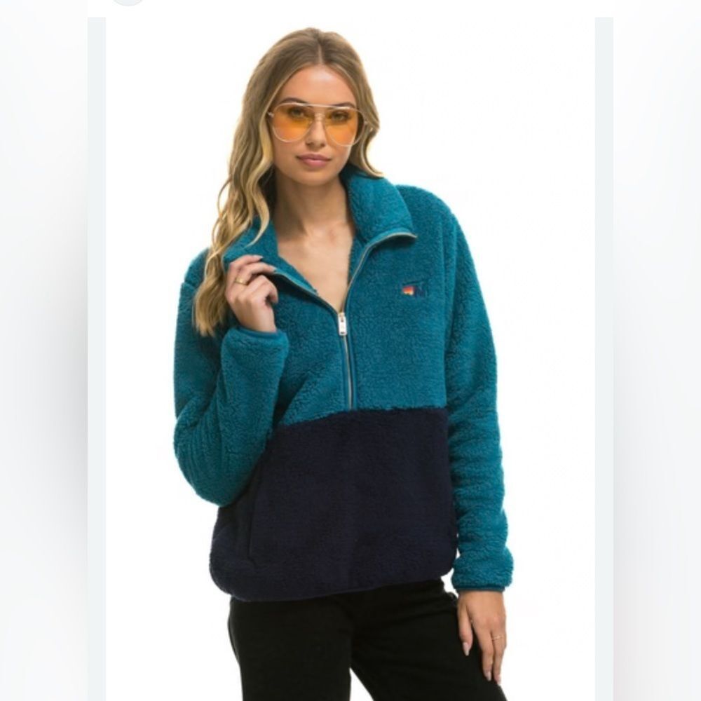 Aviator Nation Teddy Apres Half Zip Color Block Jacket